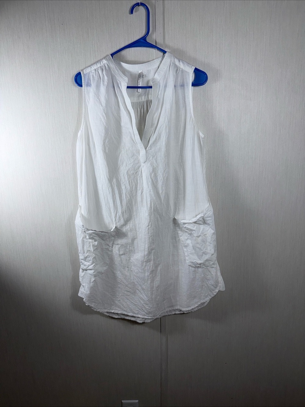 SEAFOLLY Australia S White Cotton V Neck Sleeveless Coverup Tunic Dress